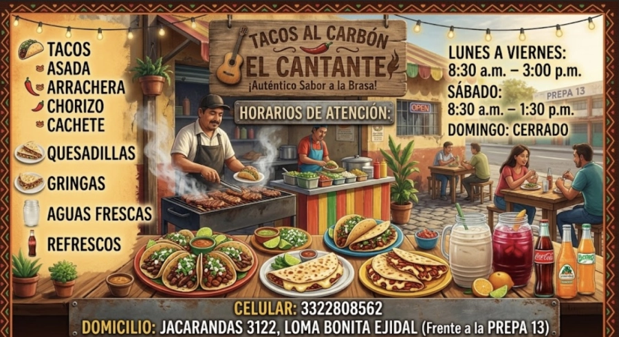 Tacos al carbón el Cantante en Guadalajara